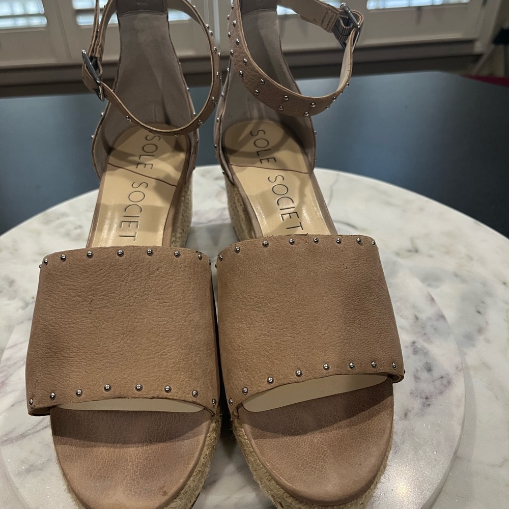 Sole Society Tan Women's Wedge Sandals - Picture 3 of 5